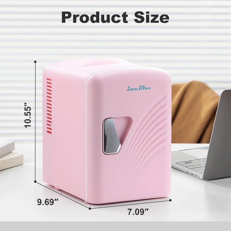 Iceblue Mini Fridge, Retro 4 Liter /6 Cans Tiny Fridge, AC Plug & 12V Car Charger Small Refrigerator, Compact & Portable 4A Cooling Mini Refrigerator for Bedroom, Car, Office, Dorm, Gift (Pink) - Image 2
